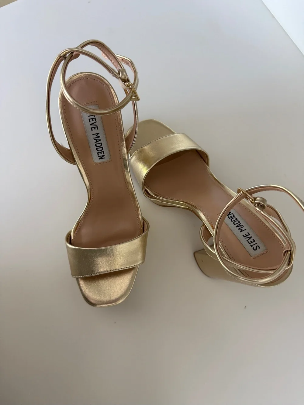 Steve Madden Metallic Gold/Champagne Platform Ankle-Strap Heels Pumps